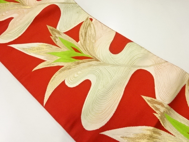 JAPANESE KIMONO / ANTIQUE NAGOYA OBI / SILK / CHIKUZEN HAKATA / WOVEN STREAM & FLOWERS